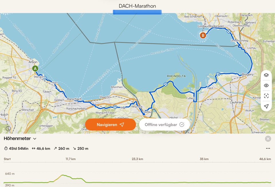 Die DACH-Marathon Strecke